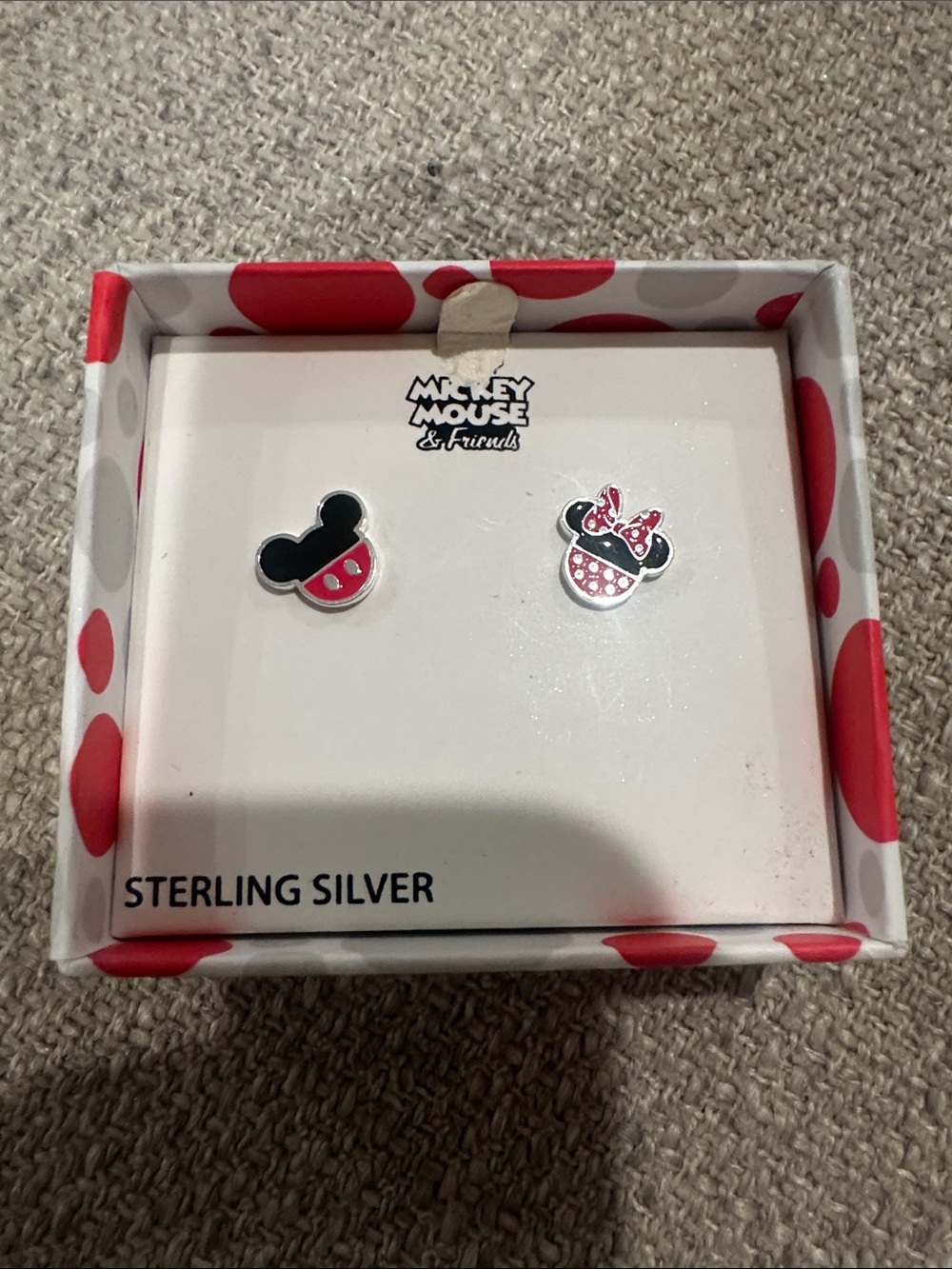 Disney Sterling Silver Minnie & Mickey Stud Earring Set - Black & Red